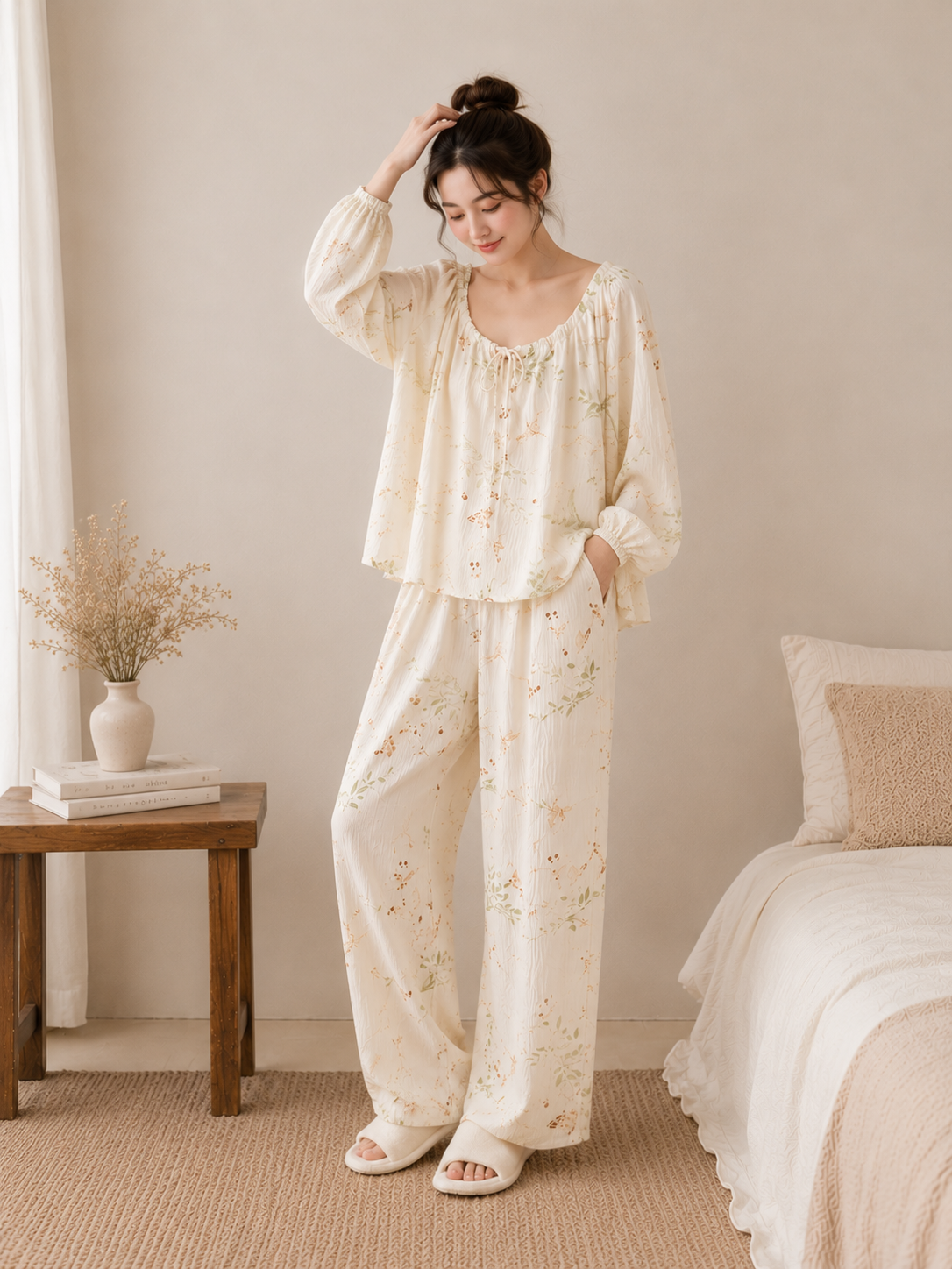Women's Cotton Crepe Three-Piece Pajama Set