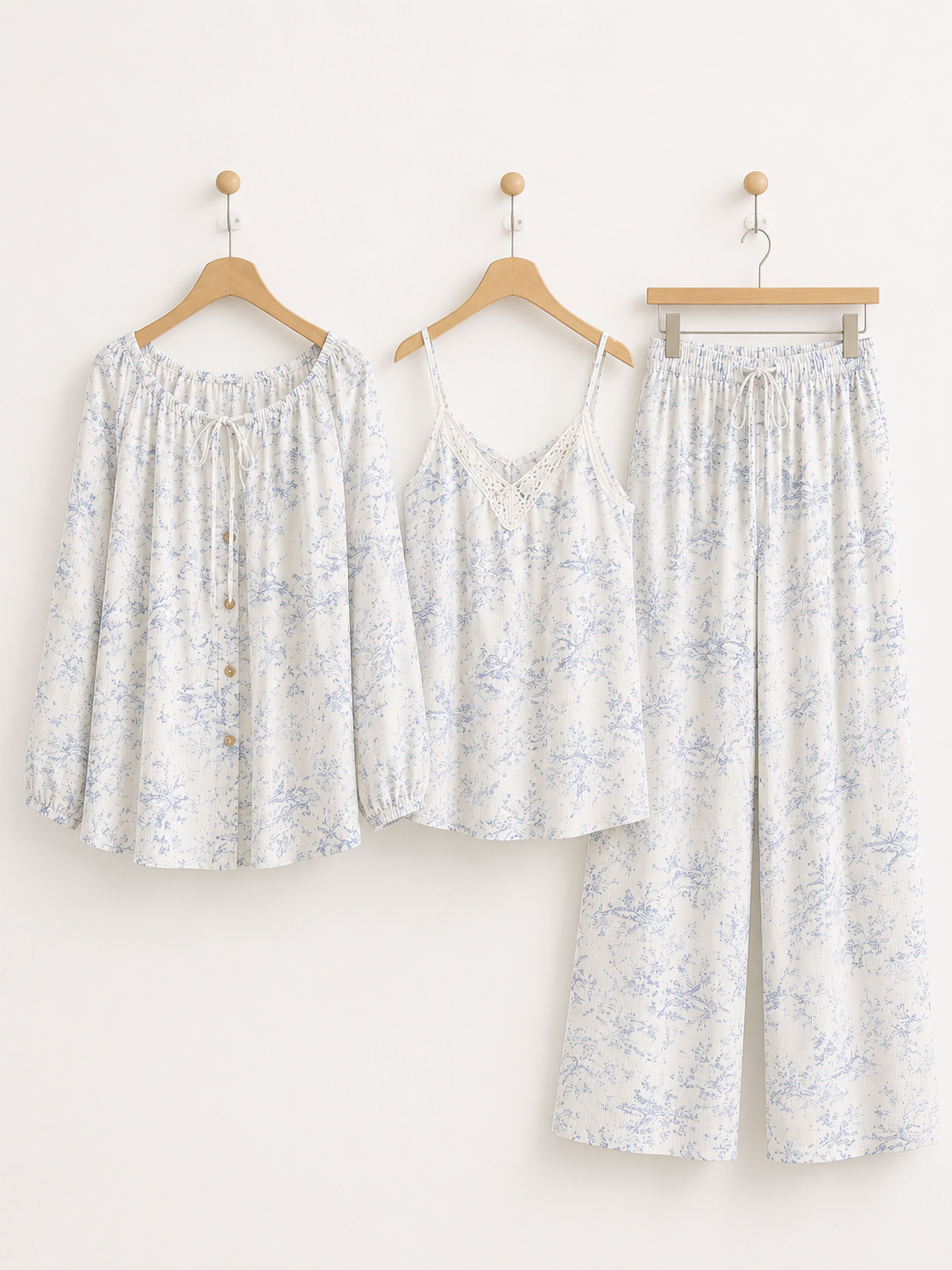 Women's Cotton Crepe Three-Piece Pajama Set