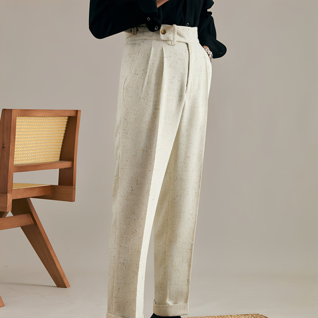 Men's Double Pleated Linen Trousers
