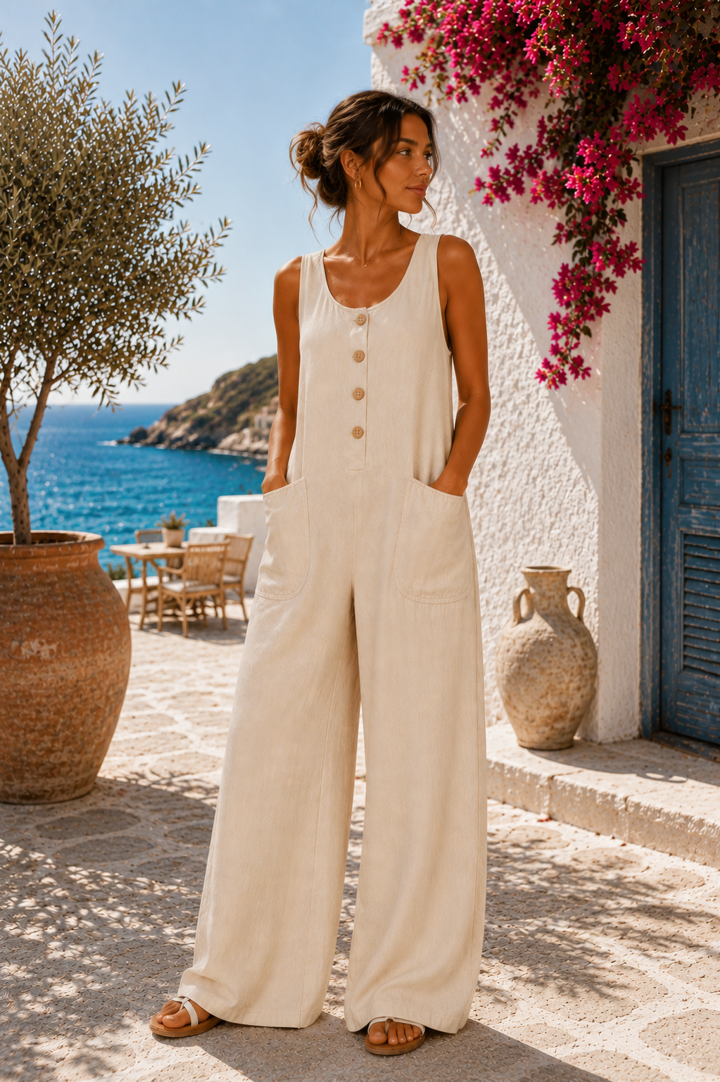 Women's Linen Cotton Wide-Leg Jumpsuit