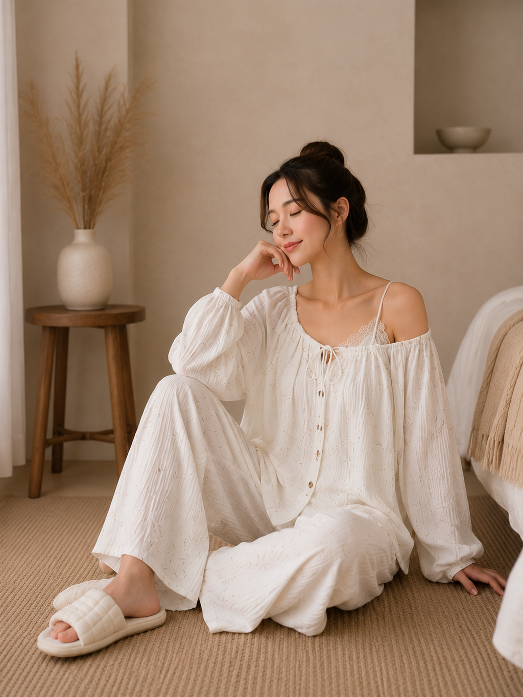 Women's Cotton Crepe Three-Piece Pajama Set