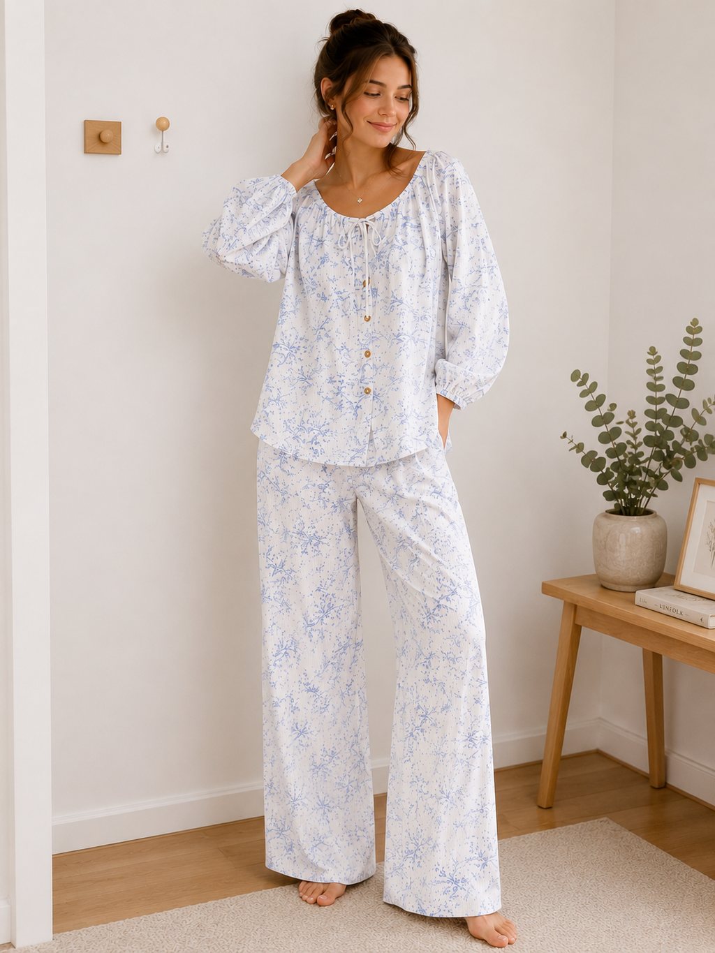 Women's Cotton Crepe Three-Piece Pajama Set