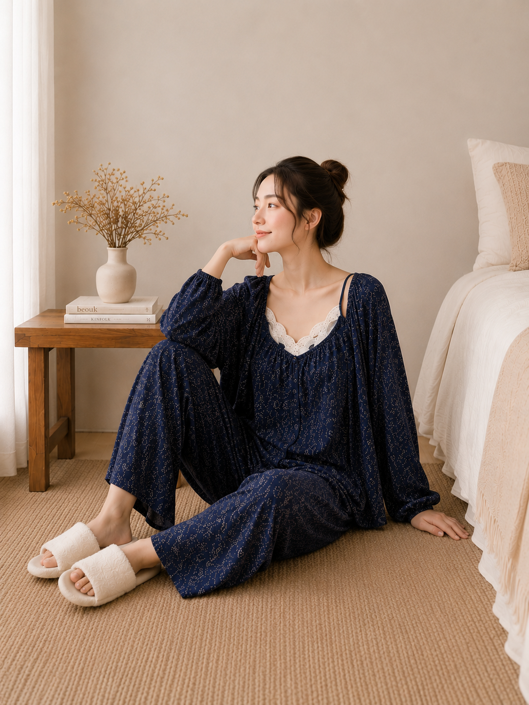 Women's Cotton Crepe Three-Piece Pajama Set