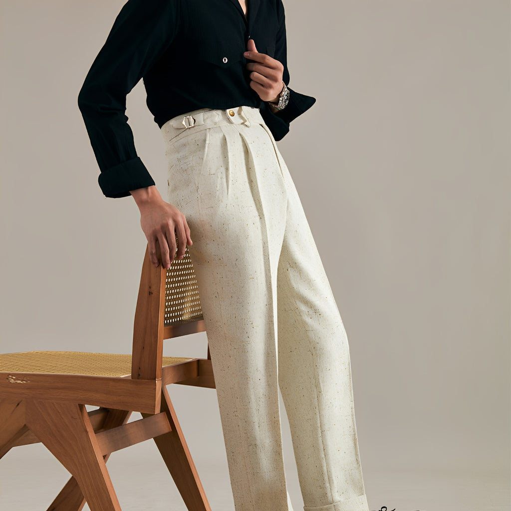 Men's Double Pleated Linen Trousers