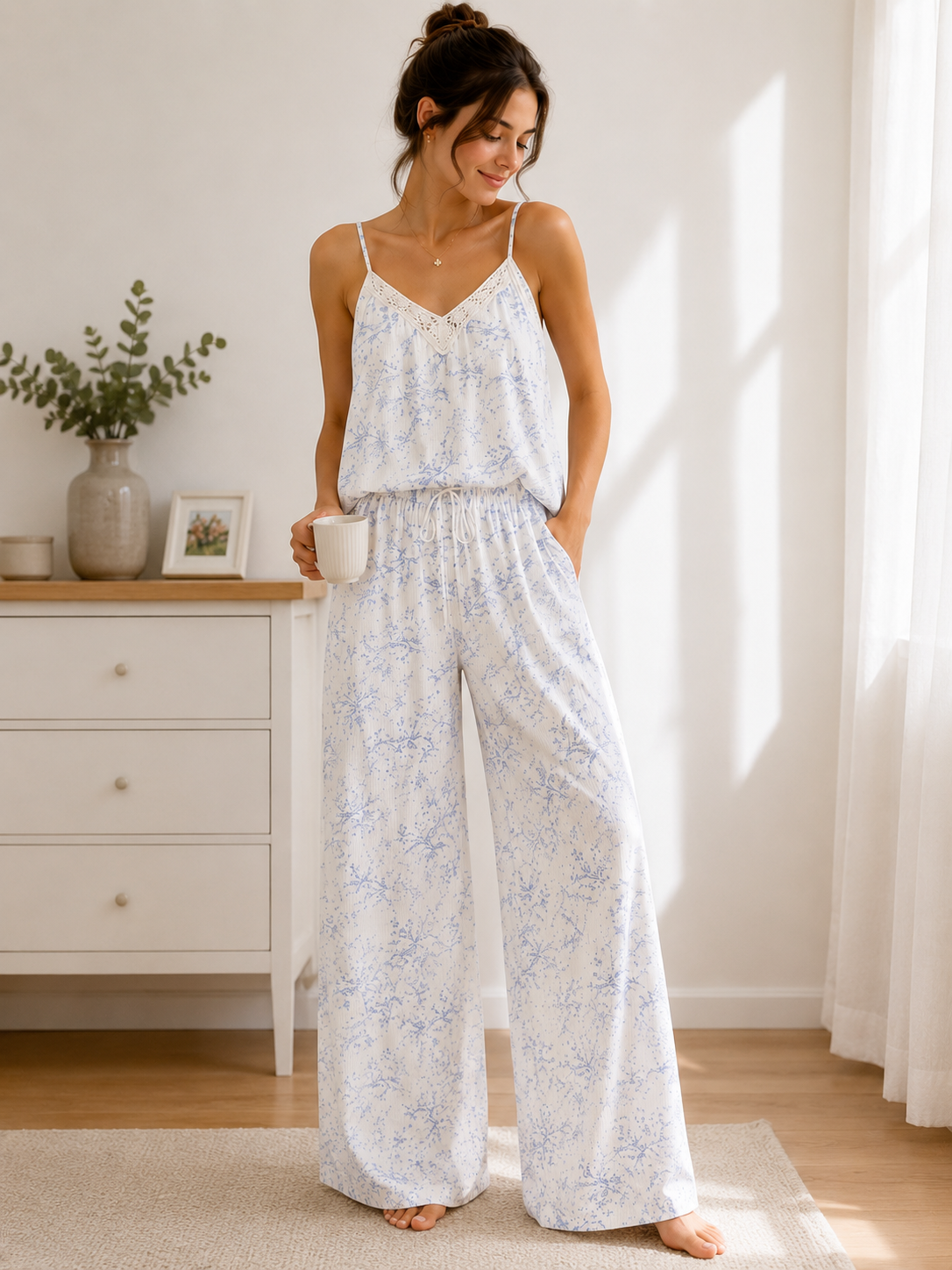 Women's Cotton Crepe Three-Piece Pajama Set