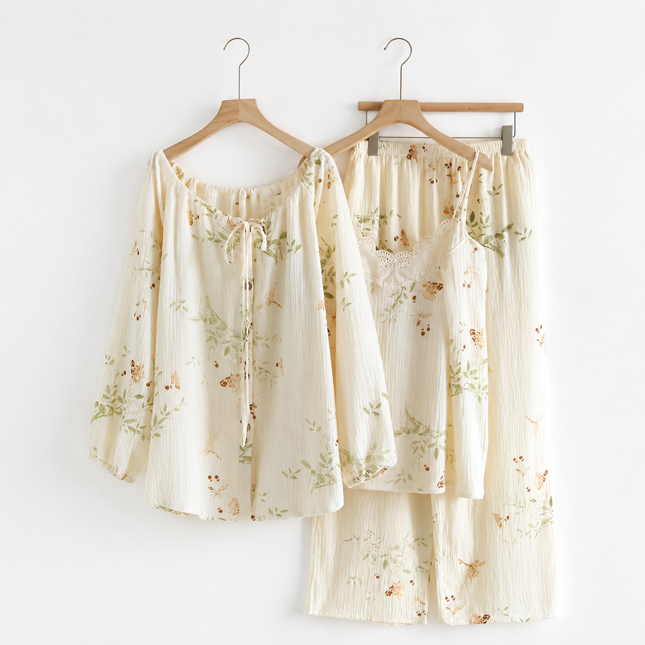 Women's Cotton Crepe Three-Piece Pajama Set