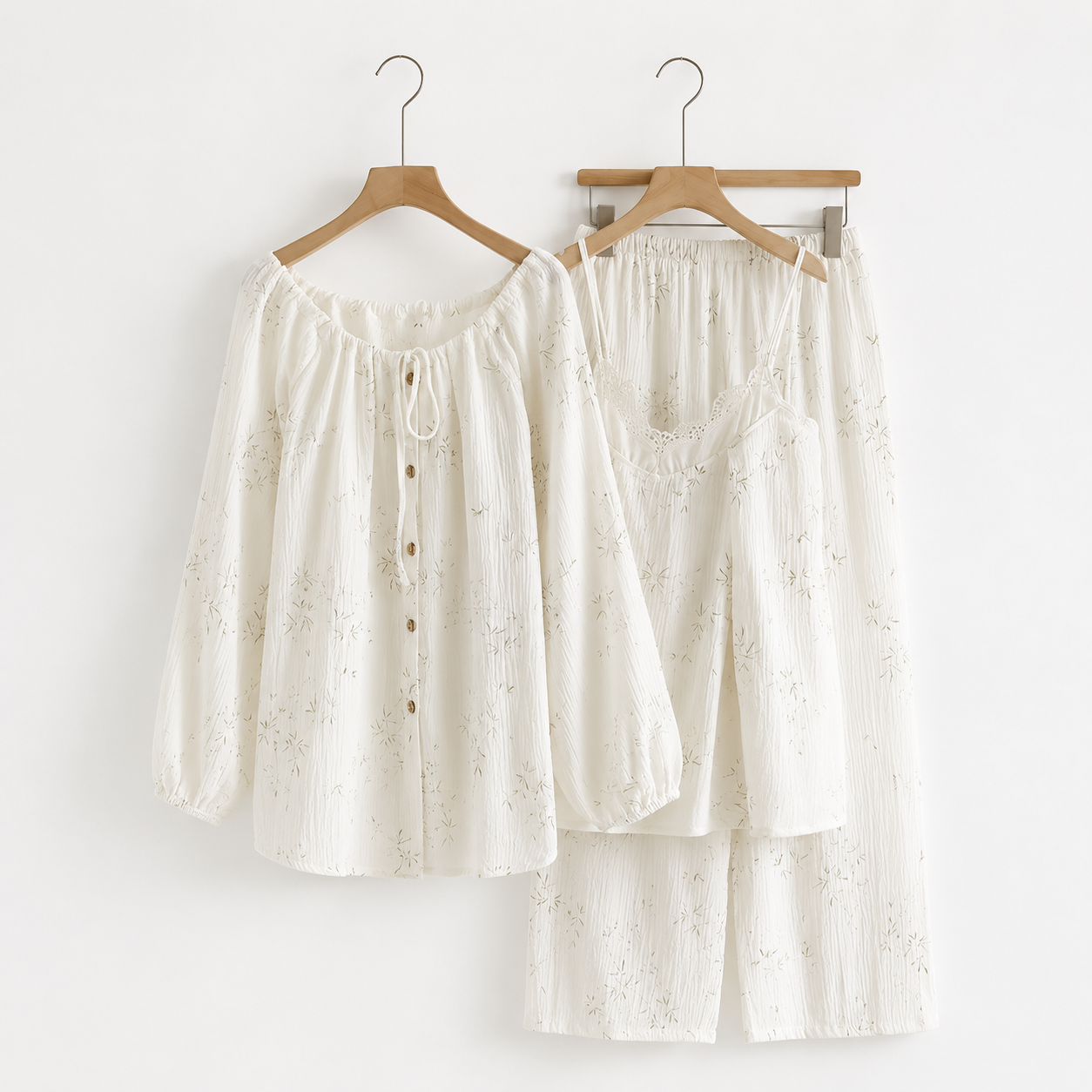 Women's Cotton Crepe Three-Piece Pajama Set