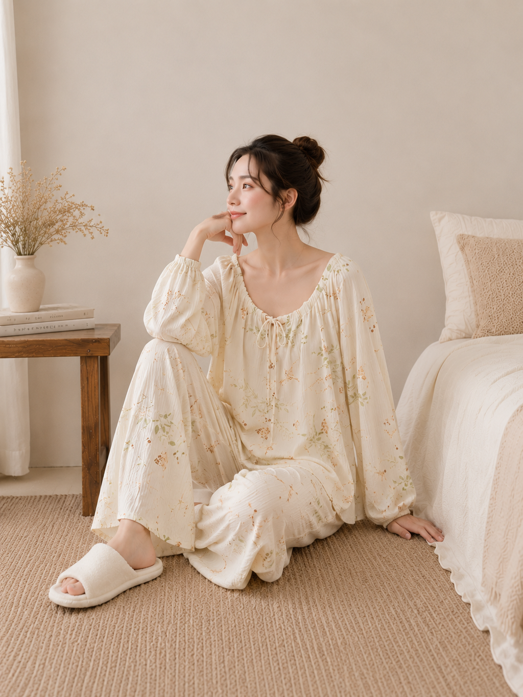 Women's Cotton Crepe Three-Piece Pajama Set