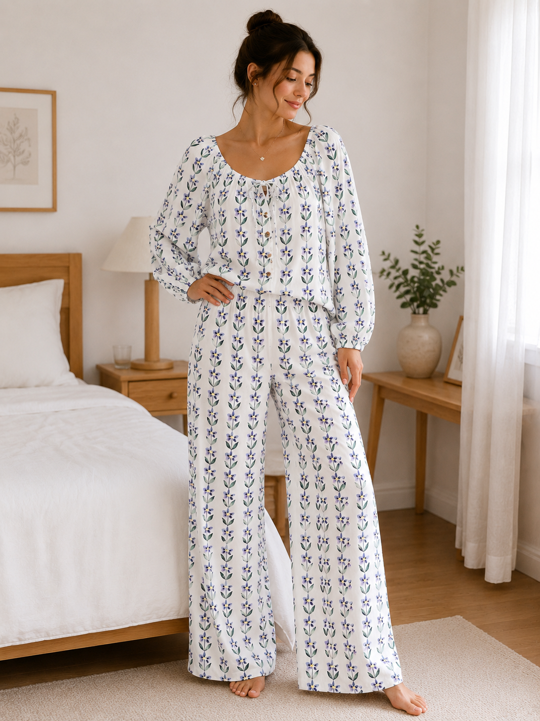 Women's Cotton Crepe Three-Piece Pajama Set