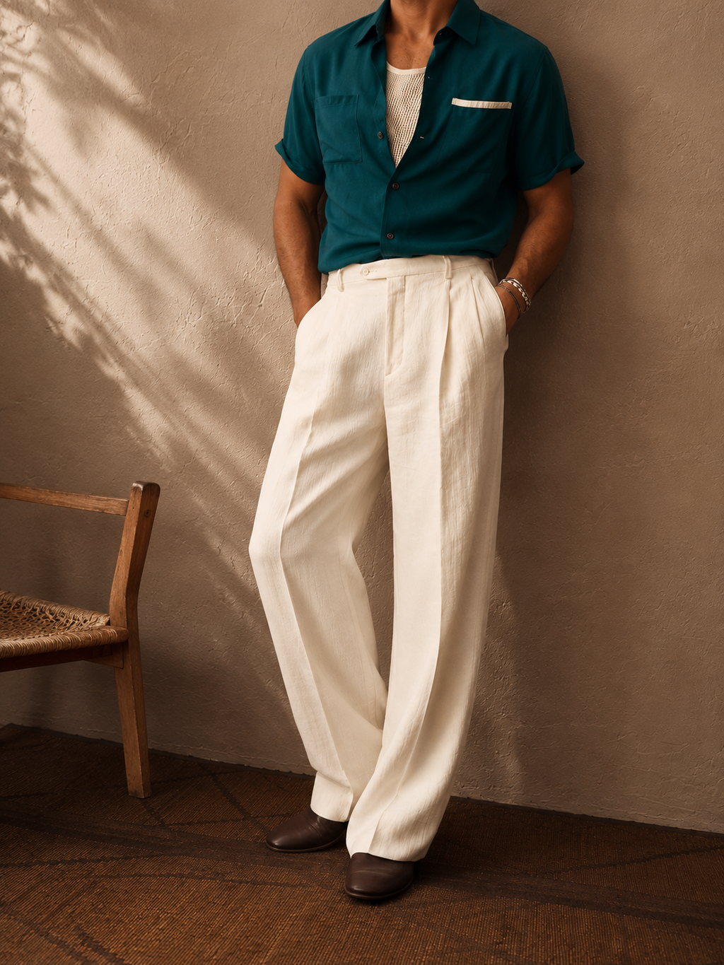 Men's Relaxed Linen Straight-Leg Pants