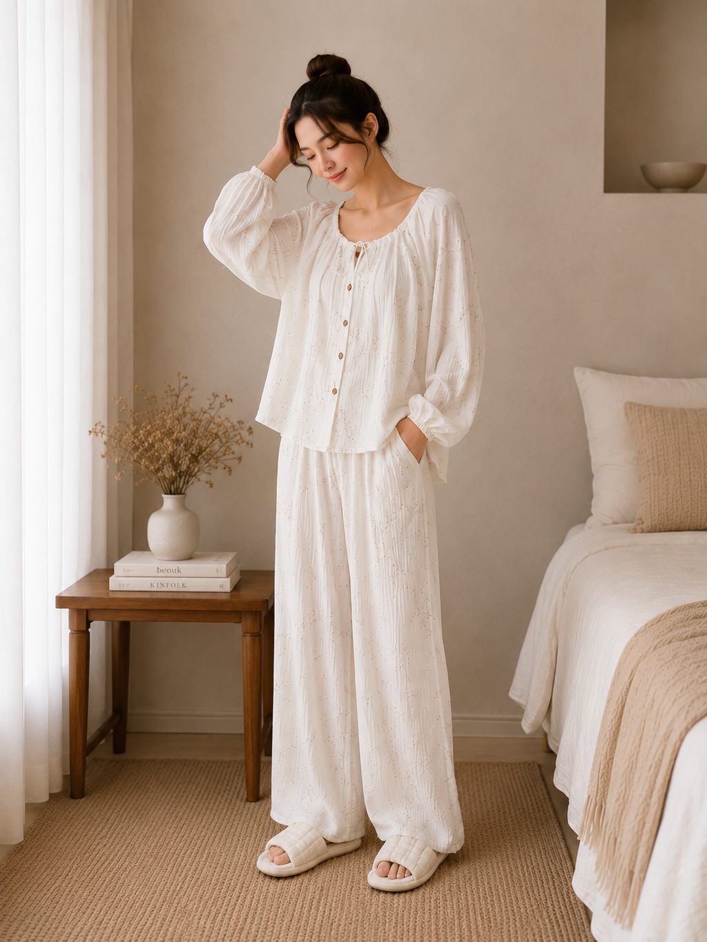 Women's Cotton Crepe Three-Piece Pajama Set