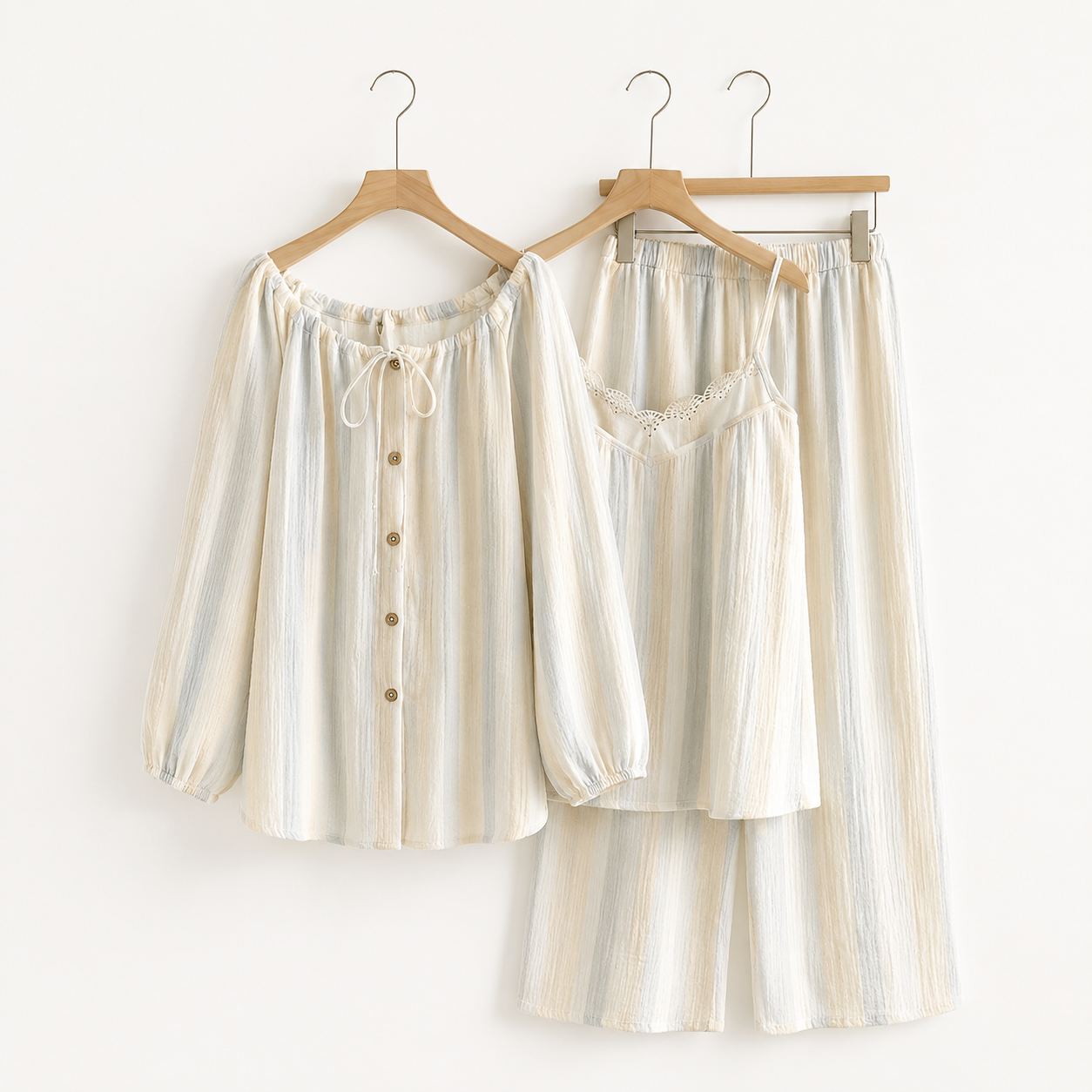 Women's Cotton Crepe Three-Piece Pajama Set