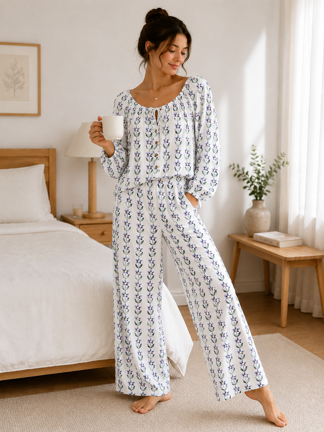 Women's Cotton Crepe Three-Piece Pajama Set
