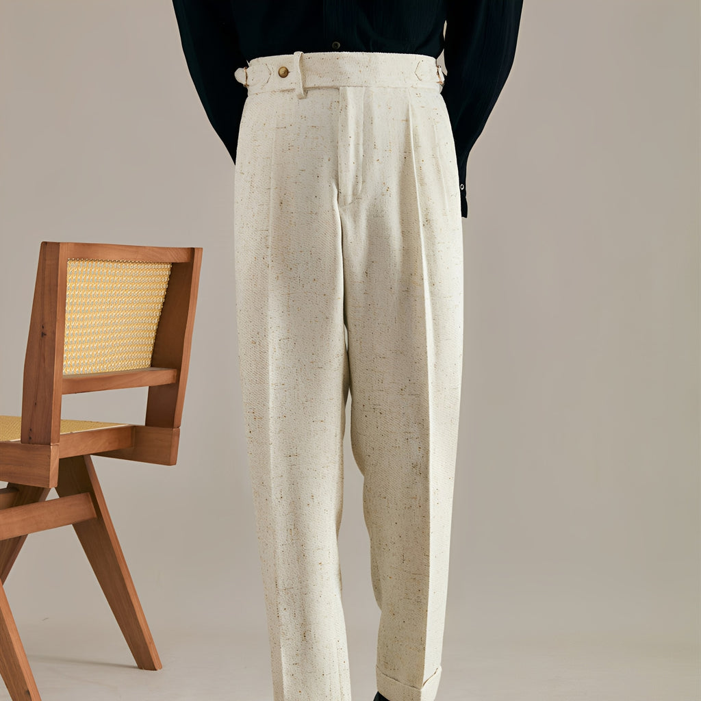 Men's Double Pleated Linen Trousers
