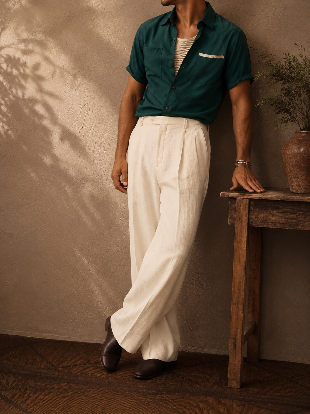 Men's Relaxed Linen Straight-Leg Pants