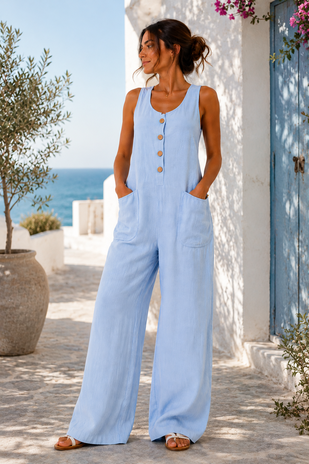 Women's Linen Cotton Wide-Leg Jumpsuit