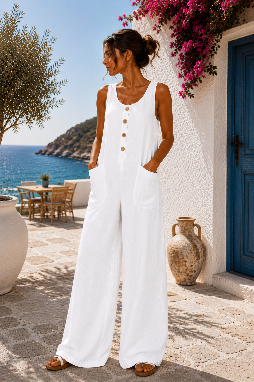 Women's Linen Cotton Wide-Leg Jumpsuit