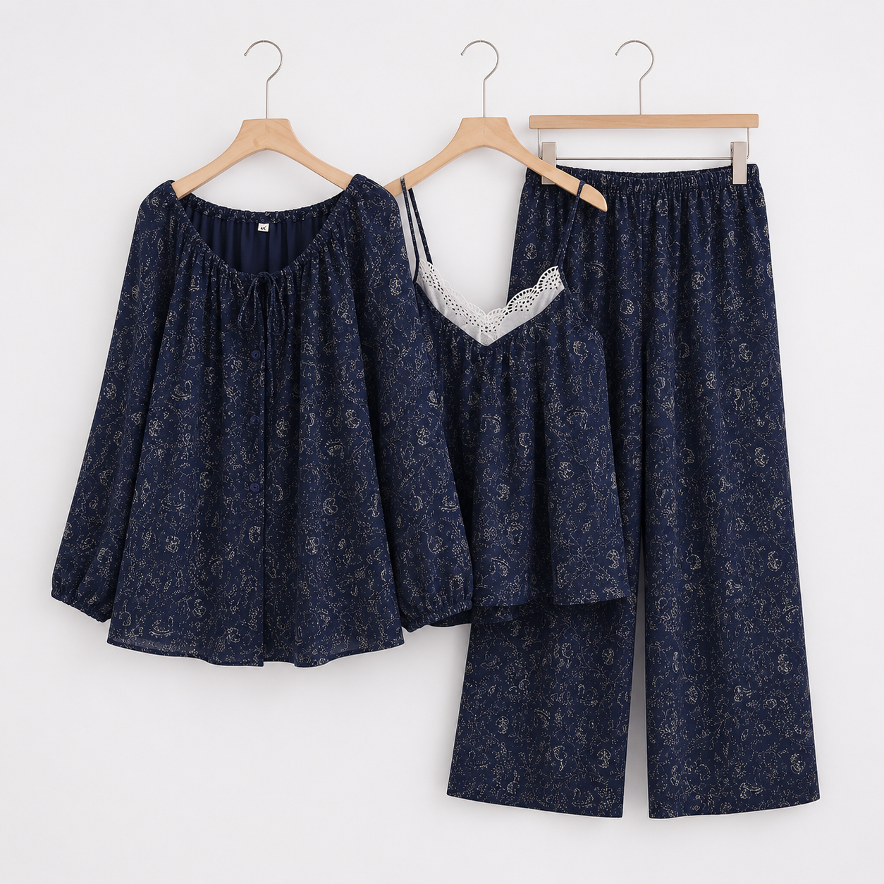 Women's Cotton Crepe Three-Piece Pajama Set