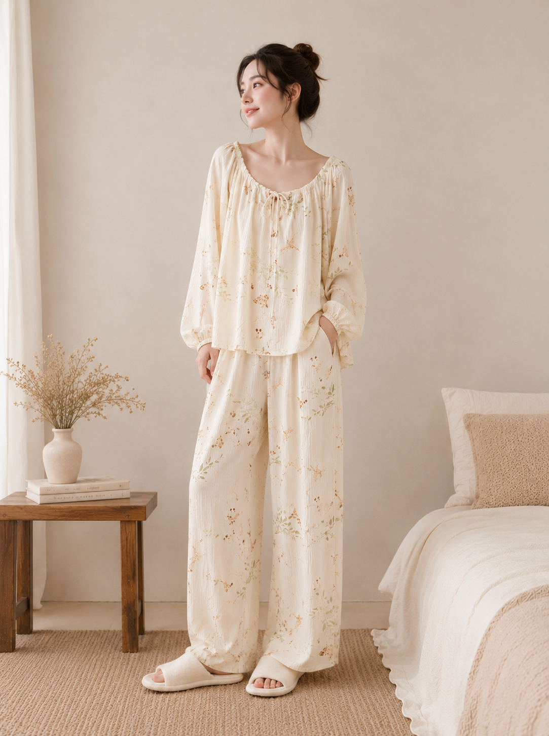 Women's Cotton Crepe Three-Piece Pajama Set
