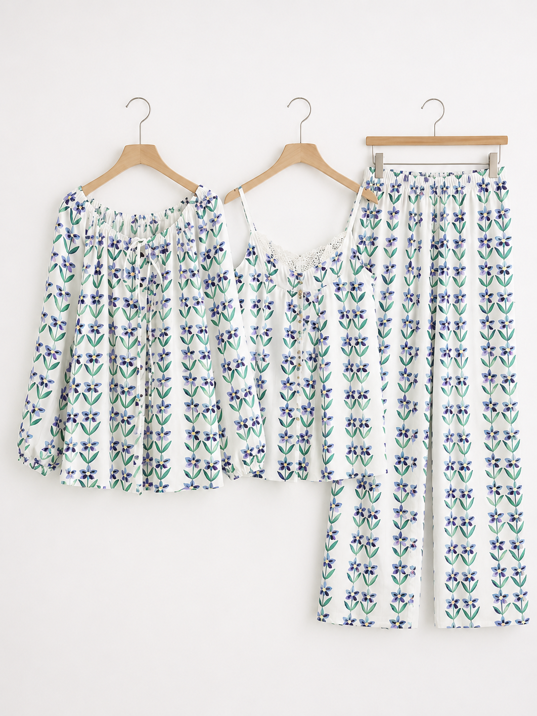 Women's Cotton Crepe Three-Piece Pajama Set