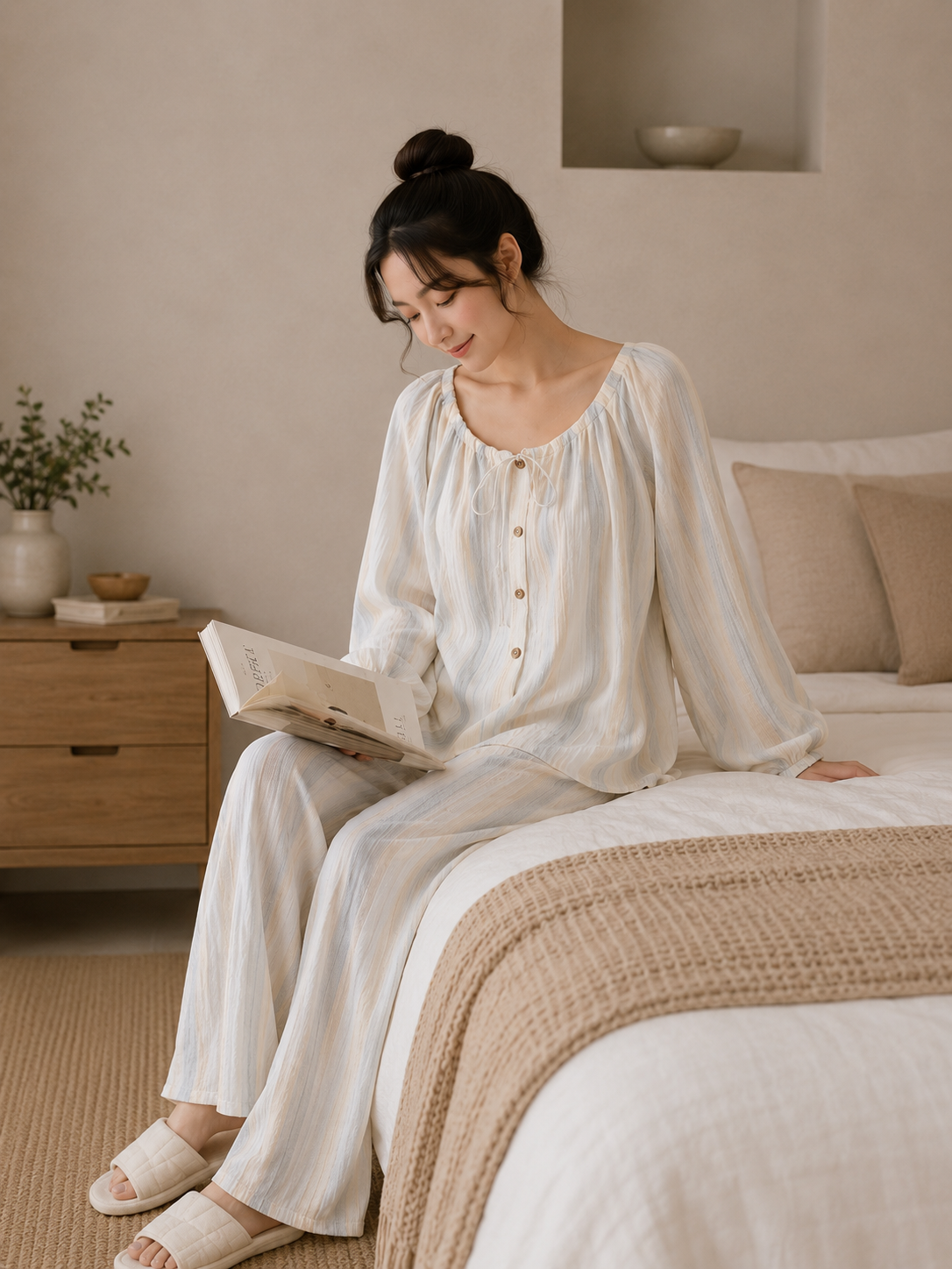 Women's Cotton Crepe Three-Piece Pajama Set