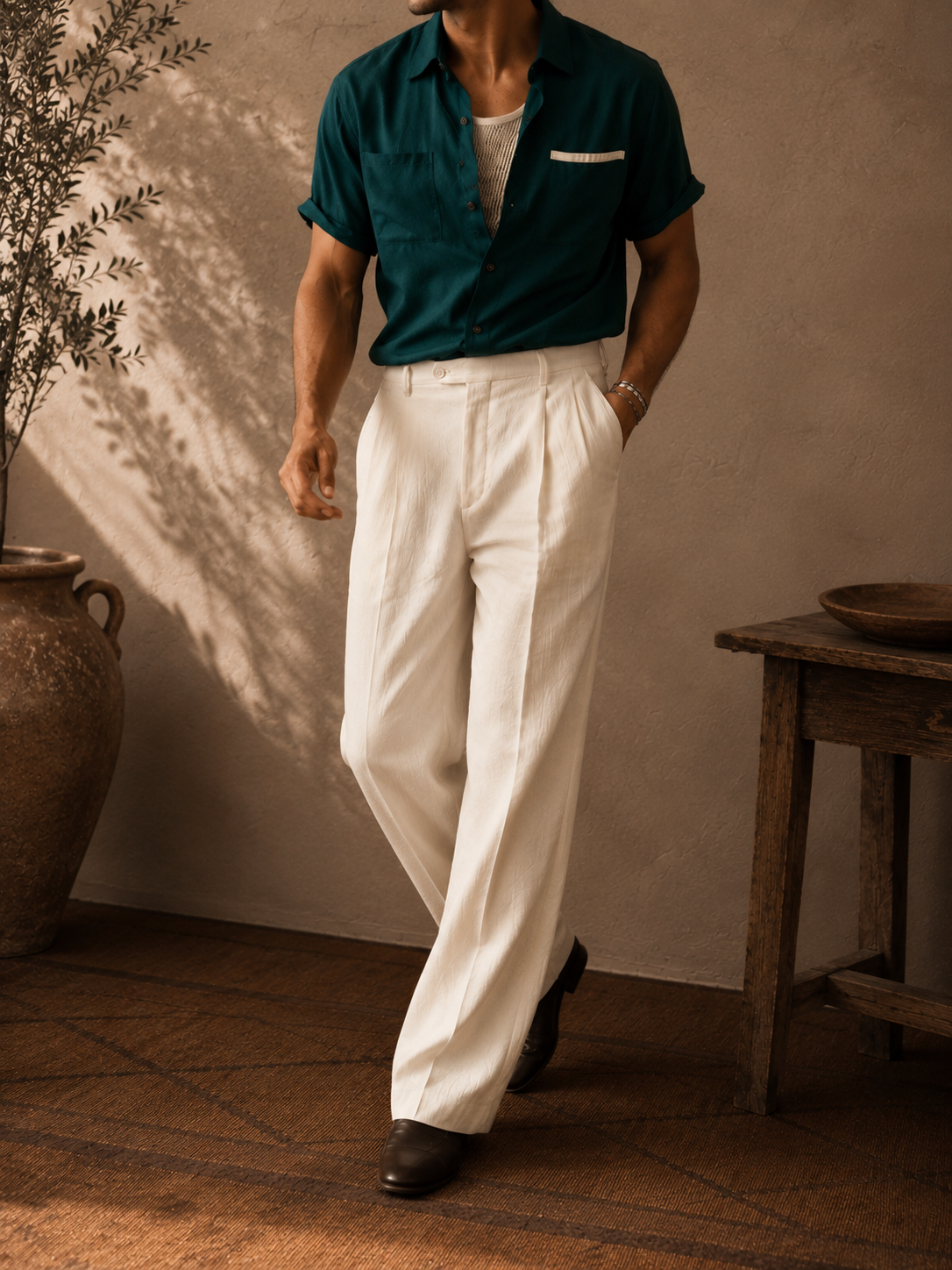 Men's Relaxed Linen Straight-Leg Pants