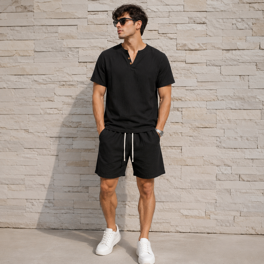 Men's Linen T-Shirt & Shorts Set