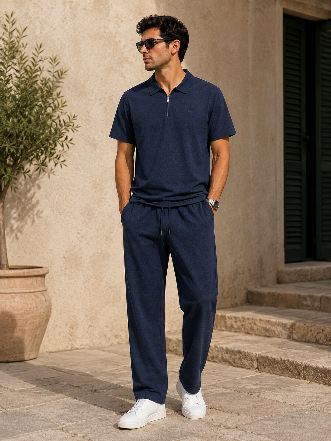 Men's Tencel Linen Polo & Trousers Set