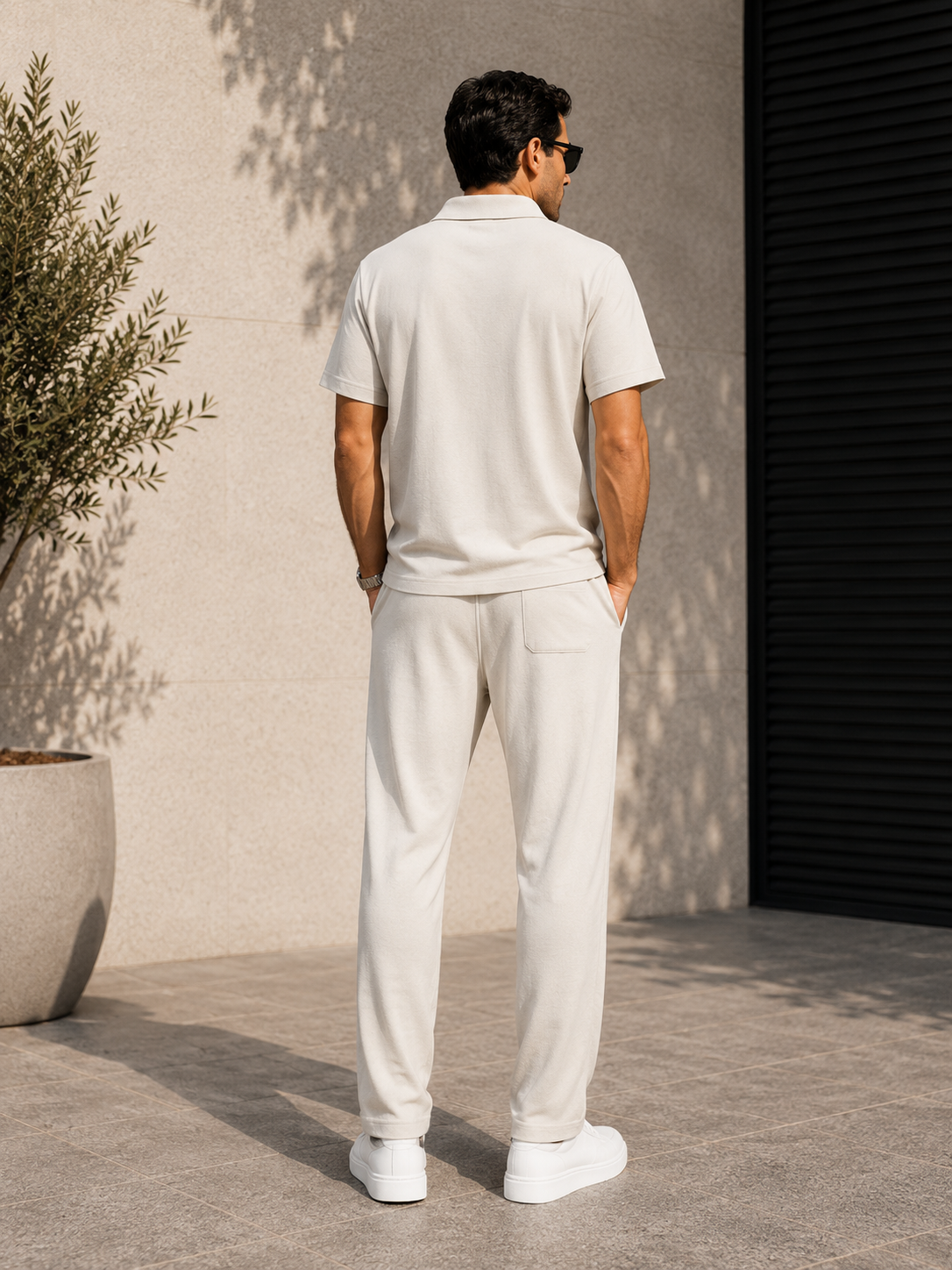 Summer Tencel Linen Polo Shirt Pants Set Loose
