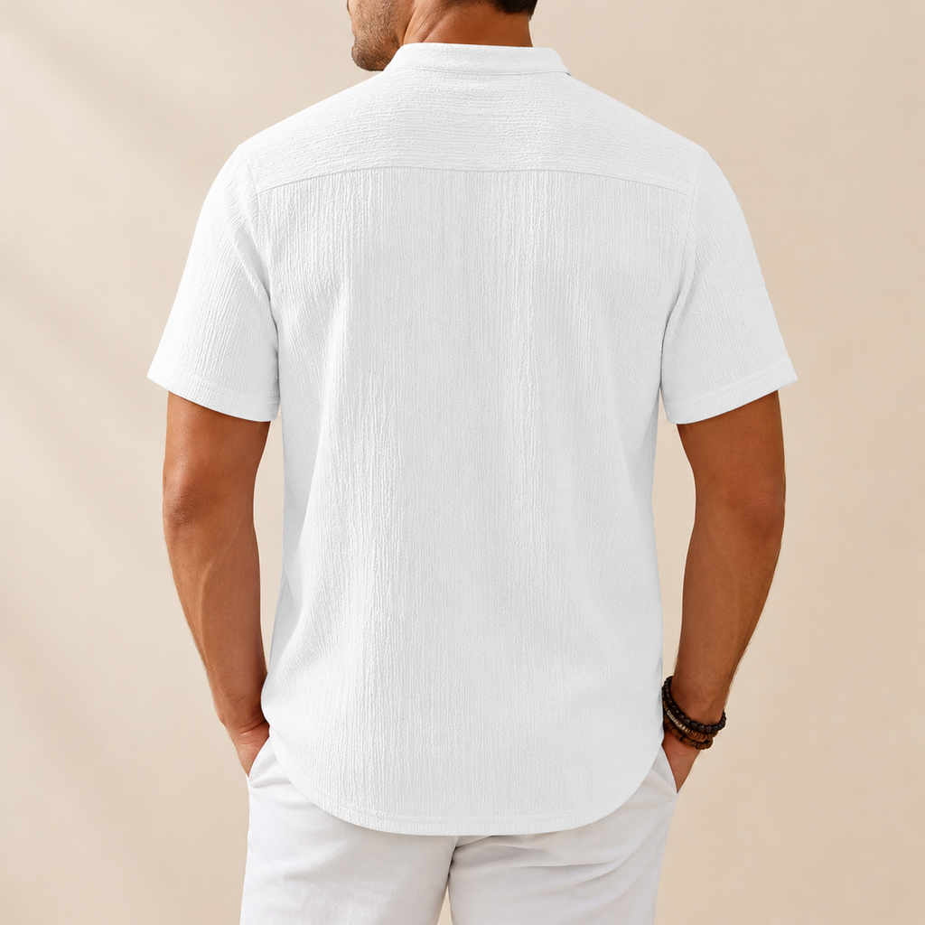 Men's Retro Cotton And Linen Stripes Henley Shirt Casual Loose Shirt