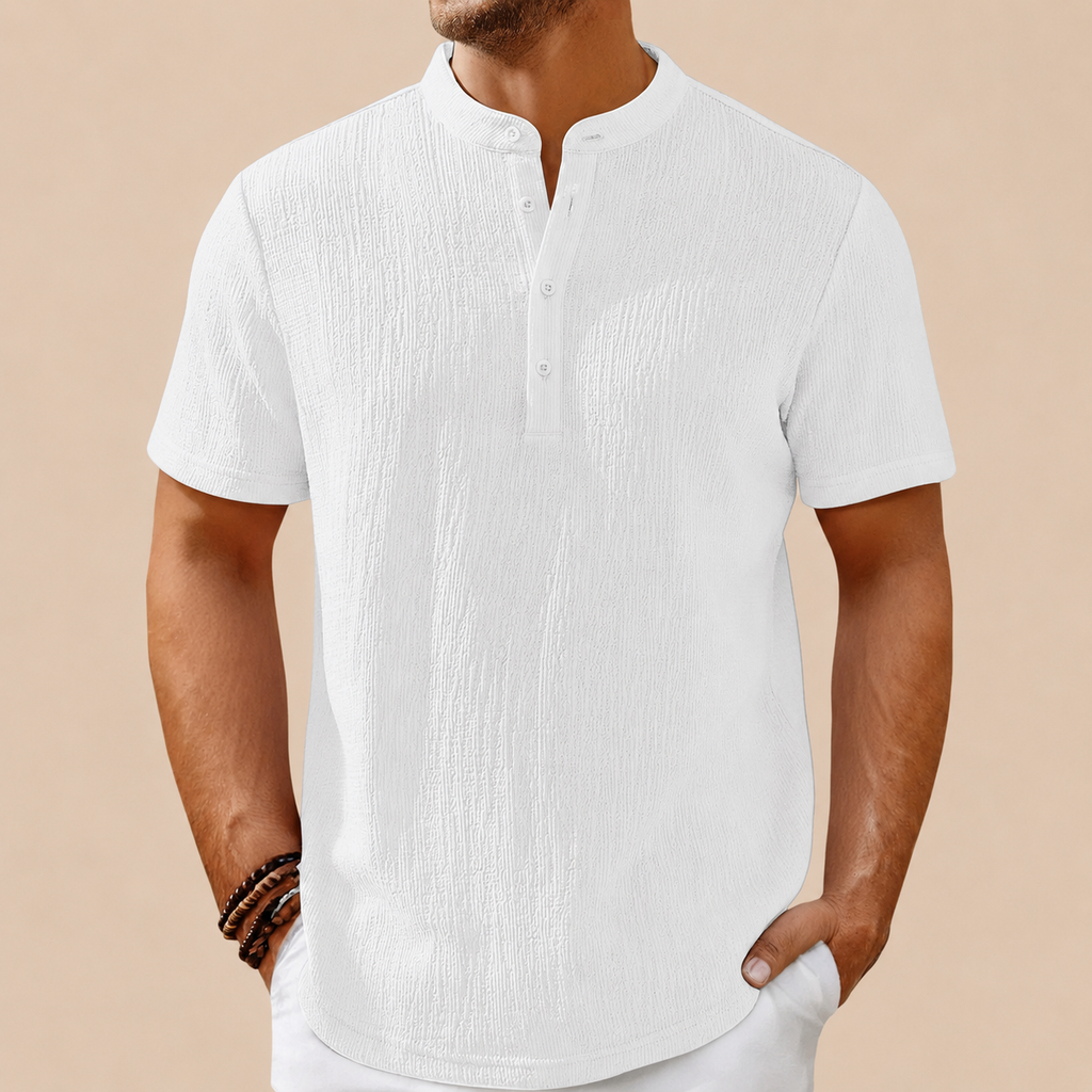Men's Retro Cotton And Linen Stripes Henley Shirt Casual Loose Shirt