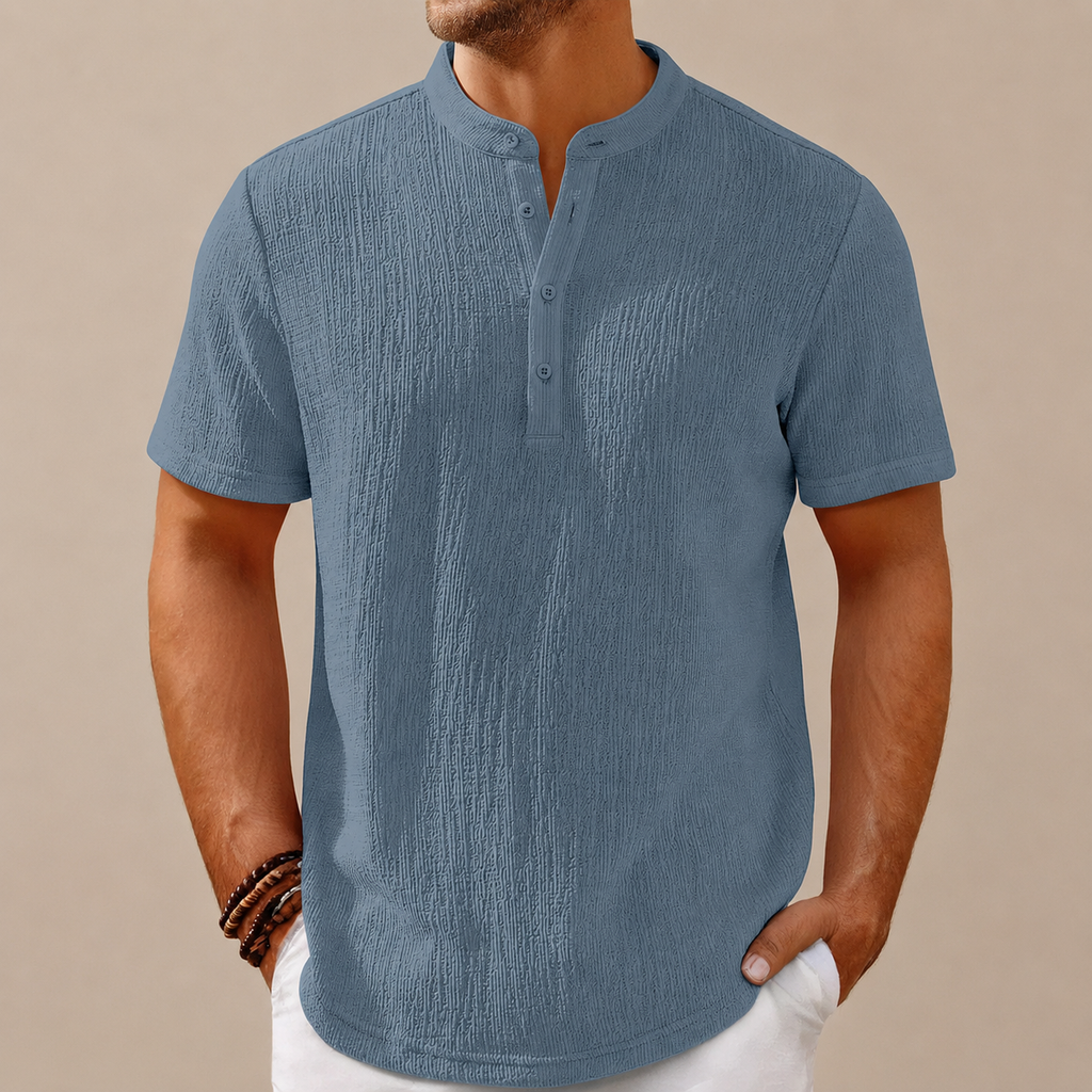 Men's Retro Cotton And Linen Stripes Henley Shirt Casual Loose Shirt
