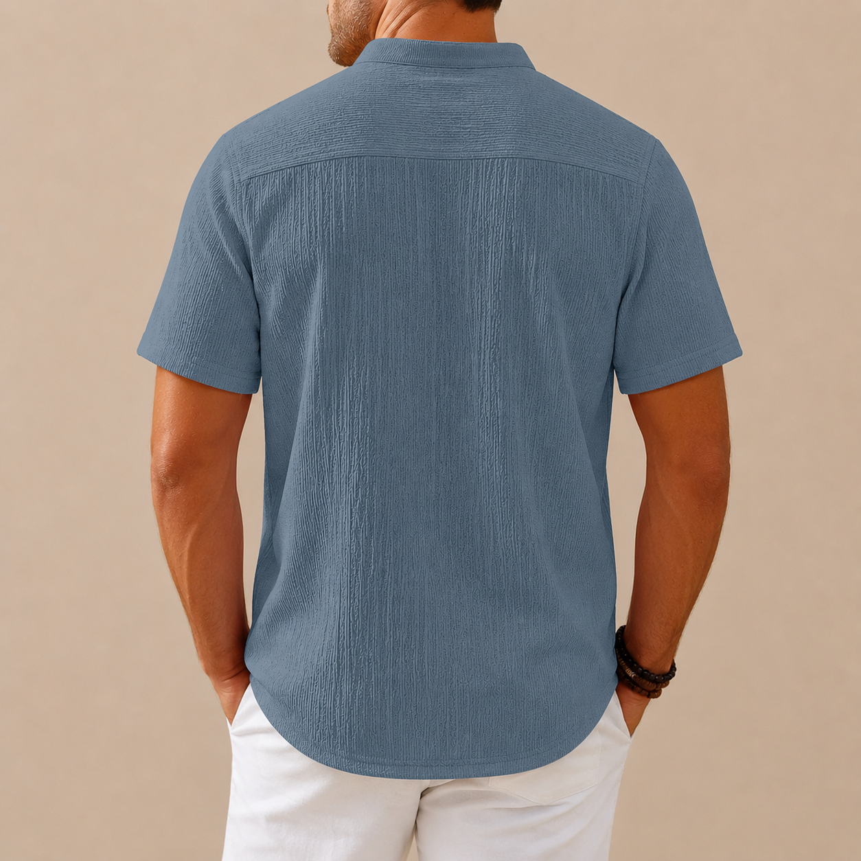 Men's Retro Cotton And Linen Stripes Henley Shirt Casual Loose Shirt
