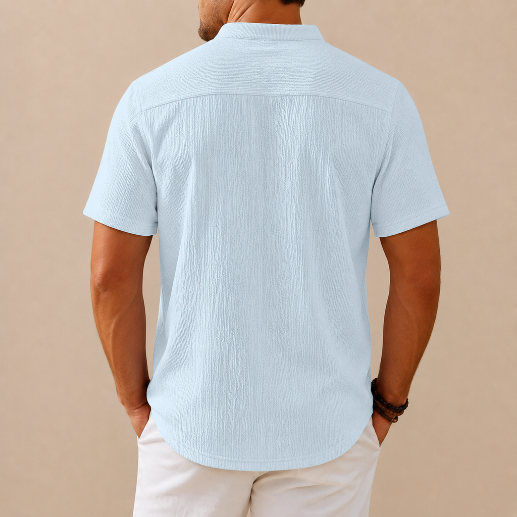 Men's Retro Cotton And Linen Stripes Henley Shirt Casual Loose Shirt