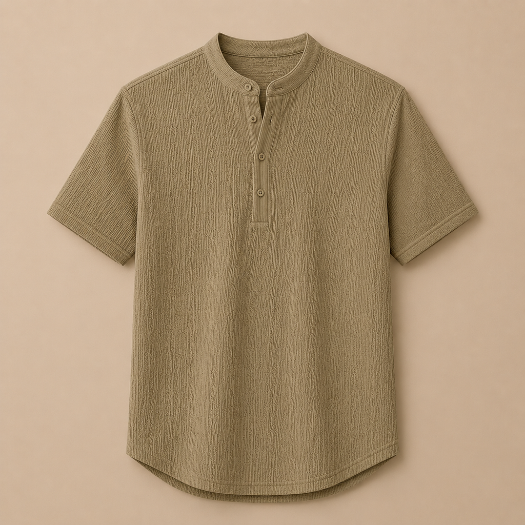 Men's Retro Cotton And Linen Stripes Henley Shirt Casual Loose Shirt