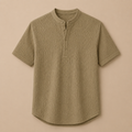 Men's Retro Cotton And Linen Stripes Henley Shirt Casual Loose Shirt
