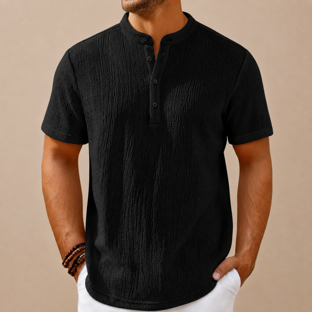 Men's Retro Cotton And Linen Stripes Henley Shirt Casual Loose Shirt