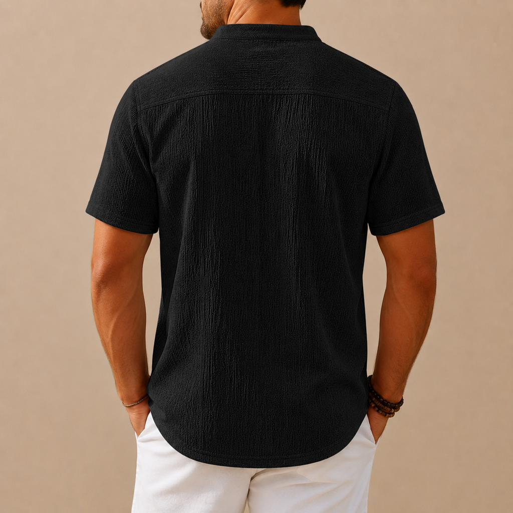 Men's Retro Cotton And Linen Stripes Henley Shirt Casual Loose Shirt