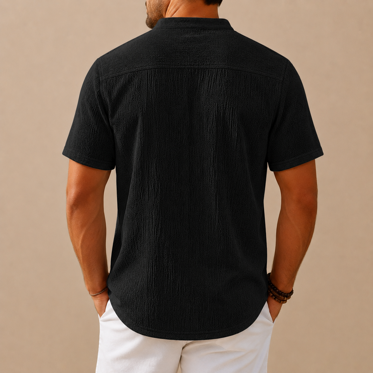 Men's Retro Cotton And Linen Stripes Henley Shirt Casual Loose Shirt