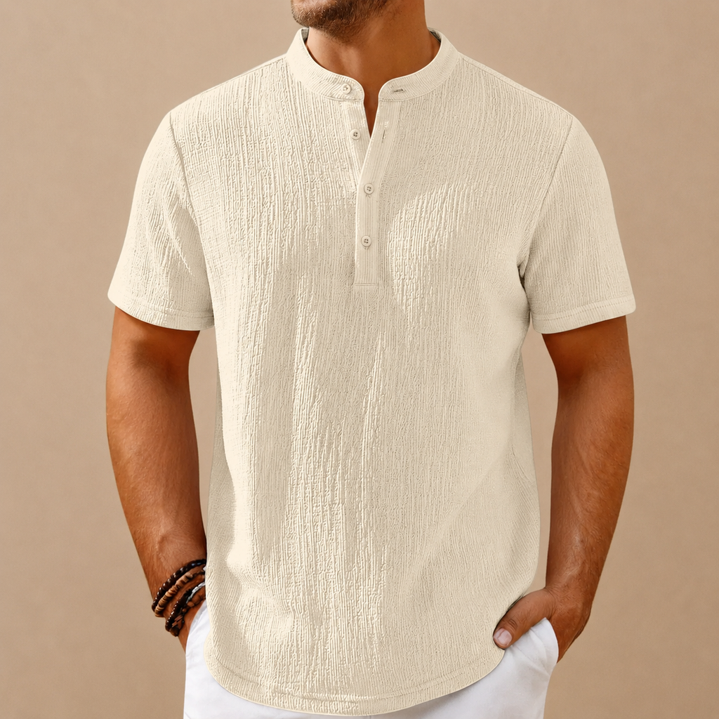 Men's Retro Cotton And Linen Stripes Henley Shirt Casual Loose Shirt