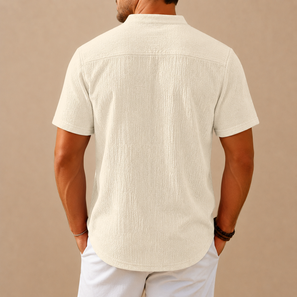 Men's Retro Cotton And Linen Stripes Henley Shirt Casual Loose Shirt
